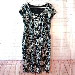 Y2K Signature   Robbie Bee   Tapered  Black Rose   Feminine Sheath Dress   sz 10